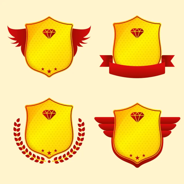 Rámec Štítu Nebo Kolekce Odznaků Žlutém Pozadí — Stockový vektor