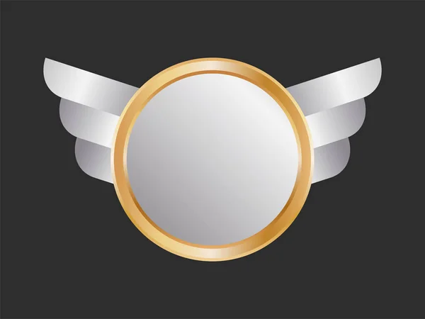 Golden Silver Blank Badge Wings Ribbon Element Black Background — Vector de stock