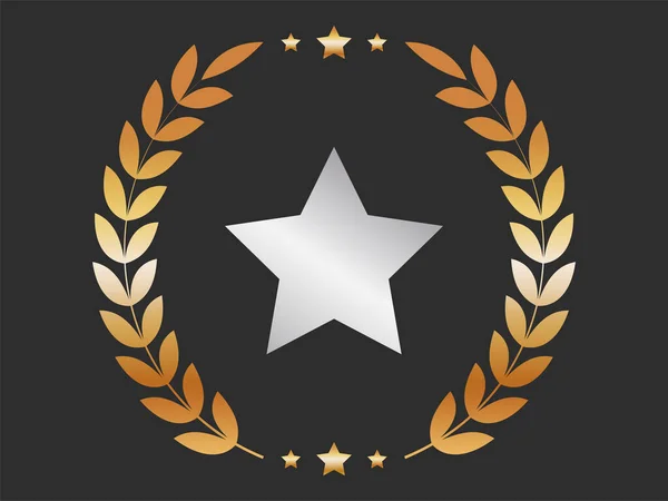 Silver Star Golden Laurel Wreath Black Background — Διανυσματικό Αρχείο