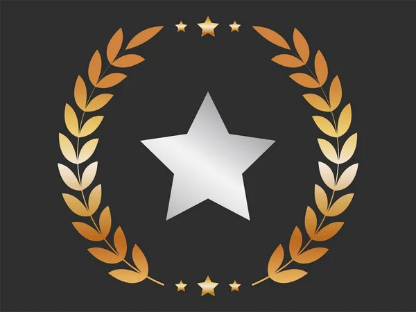 Silver Star Golden Laurel Wreath Black Background — Stock vektor