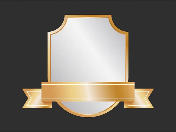 Empty Shield Frame Label Golden Ribbon Black Background — стоковый вектор