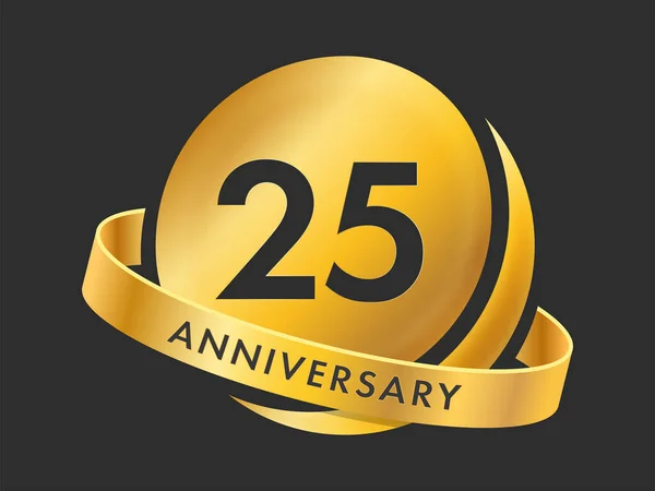 Golden 25Th Year Anniversary Emblem Logo Black Background — Archivo Imágenes Vectoriales