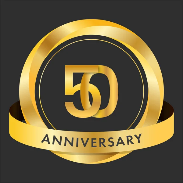 Golden 50Th Anniversary Emblem Logo Black Background — 图库矢量图片