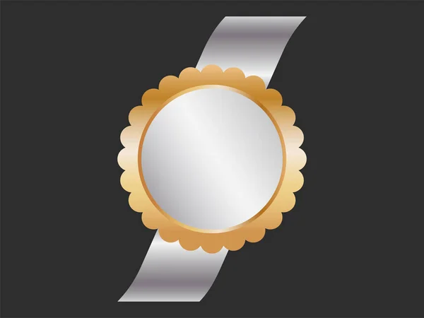 Golden Silver Empty Badge Ribbon Element Black Background — ストックベクタ