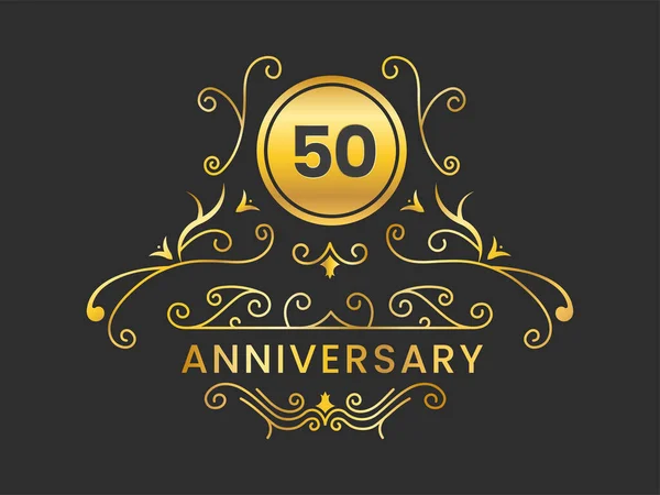 Golden 50Th Anniversary Logo Elegance Black Background — Stock Vector