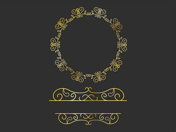 Golden Motif Flourish Emblem Logo Copy Space Black Background — Stockvektor