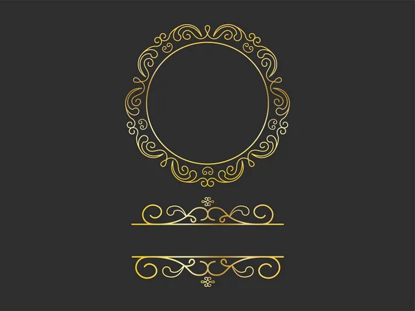 Golden Motif Flourish Emblem Logo Copy Space Black Background — 스톡 벡터