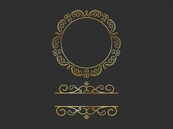 Golden Motif Flourish Emblem Logo Copy Space Black Background — стоковый вектор