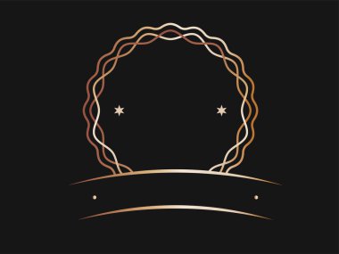 Siyah Arkaplanda Yıldızlı Boş Bakır Yuvarlak Etiket veya Rozet.