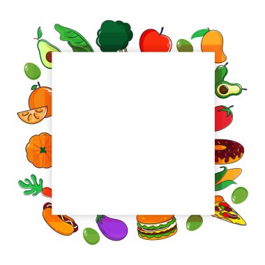 Colorful fruits and vegetables, post with text space for world food day. 