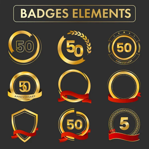 Set Anniversary Emblem Logo Badge Labels Black Background — ストックベクタ