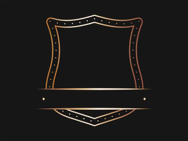 Copper Blank Shield Frame Label Black Background — Vettoriale Stock