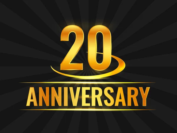 Golden 20Th Anniversary Font Black Rays Background — Vector de stock