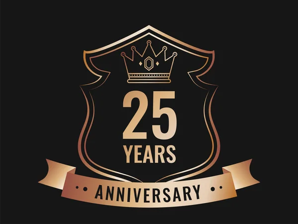 25Th Year Anniversary Emblem Logo Black Background — 스톡 벡터