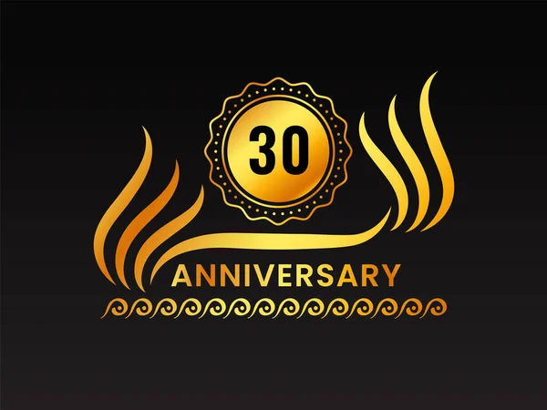 Golden 30Th Anniversary Emblem Badge Element Black Background — Archivo Imágenes Vectoriales