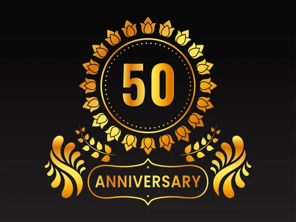 Logotipo Dourado Emblema Aniversário 50Th Fundo Preto —  Vetores de Stock