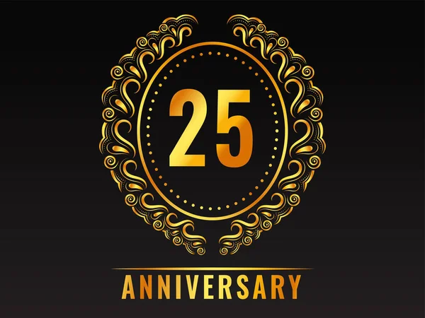 Golden 25Th Anniversary Emblem Badge Black Background — Archivo Imágenes Vectoriales