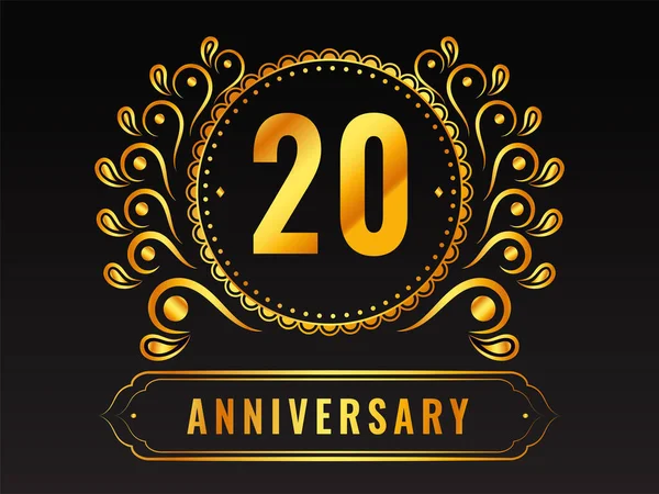 Golden 20Th Anniversary Emblem Logo Badge Black Background — Vector de stock