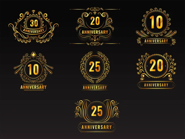Set Golden Year Anniversary Emblem Logo Black Background — ストックベクタ