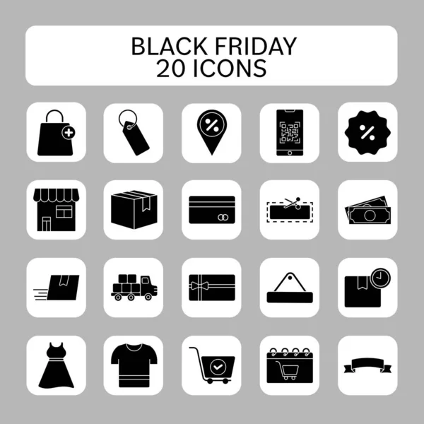 Schwarz Weiß Black Friday Icon Set Vor Grauem Hintergrund — Stockvektor