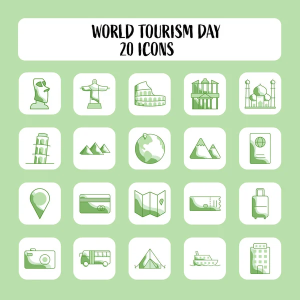 Green White Color Set World Tourism Day Square Icons — Διανυσματικό Αρχείο