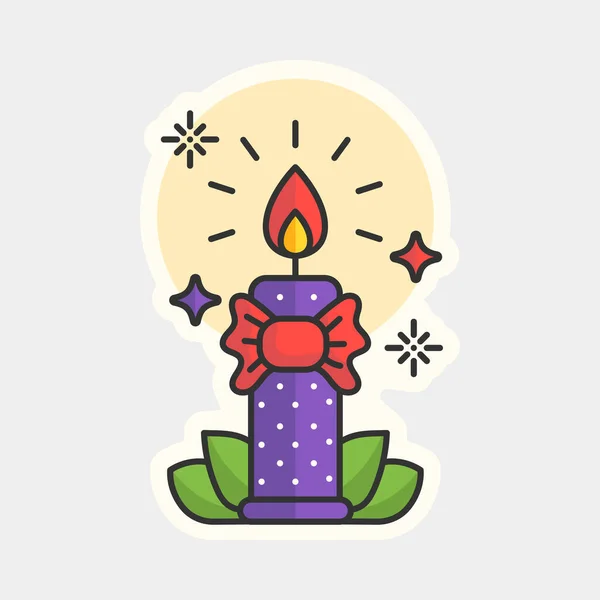 Isolated Beautiful Decorative Candle Bow Ribbon Leaves Icon Sticker Style — 스톡 벡터