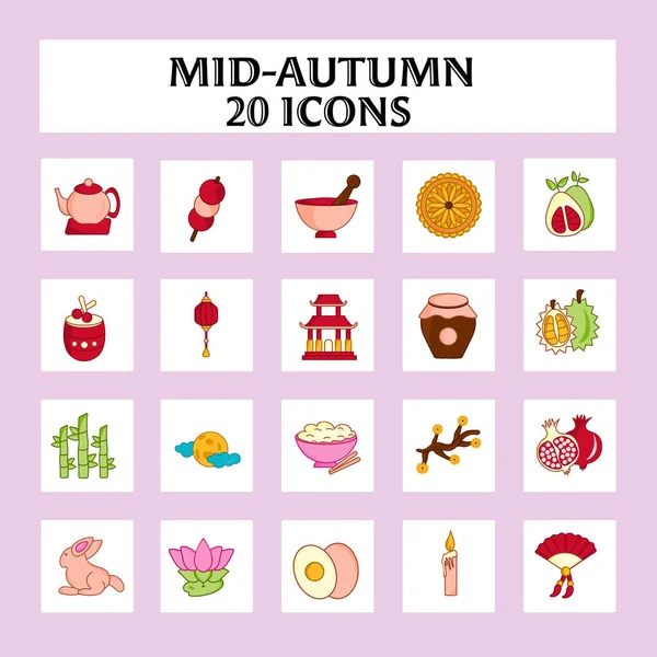 Isolated Mid Autumn Festival Icon Set Flat Style — 스톡 벡터