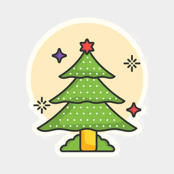 Decorated Xmas Tree Colorful Sticker Icon Flat Style — Stockvektor
