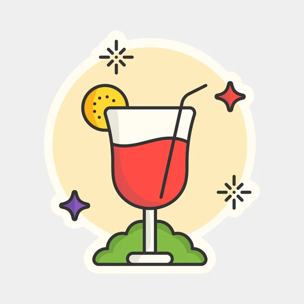 Sticker Style Decorate Cocktail Glass White Background — Stockvektor