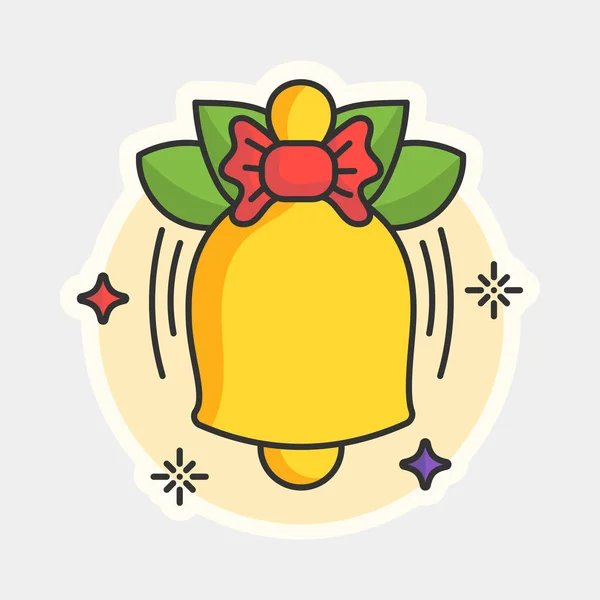 Red Yellow Sticker Style Jingle Bell White Background — ストックベクタ