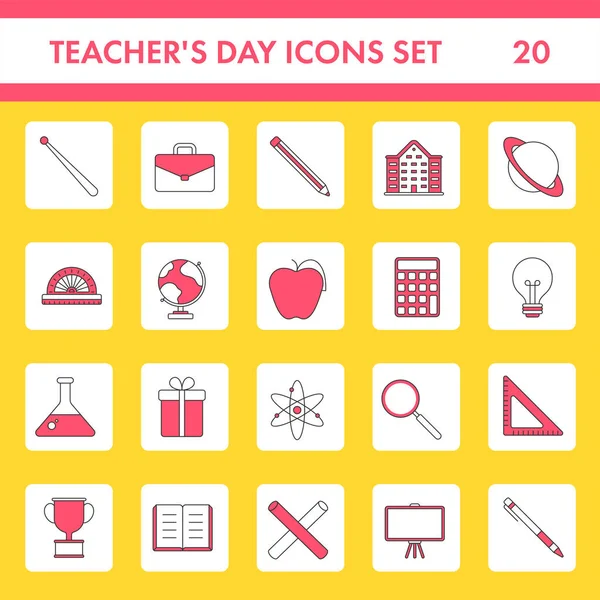 Set Red White Teacher Day Square Icons Yellow Background — Image vectorielle