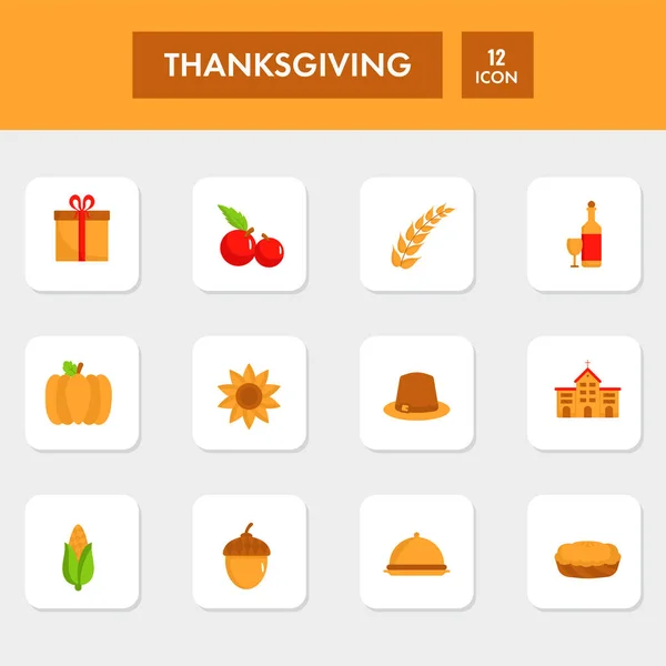 Flat Style Thanksgiving Square Icon Set — Vettoriale Stock