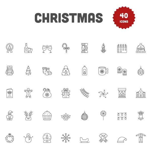 Christmas Celebration Icons Pack Linear Style — стоковый вектор