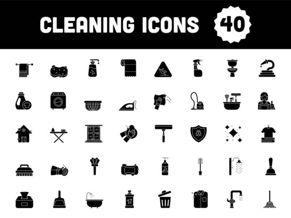 Glyph Cleaning Icon Or Symbol In Flat Style.