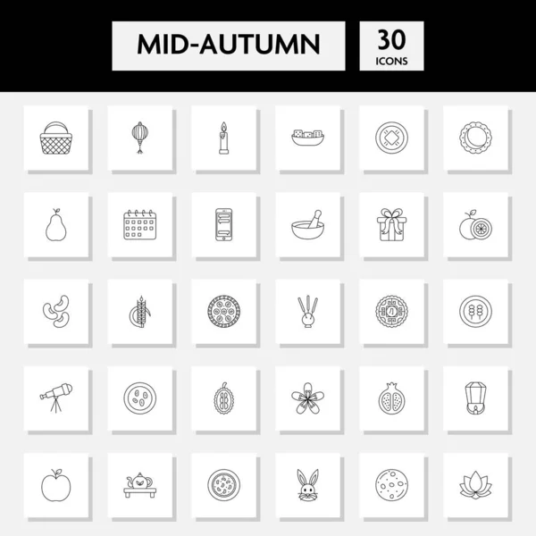 Black Outline Illustration Mid Autumn Sqaure Icon Set — Stockvector