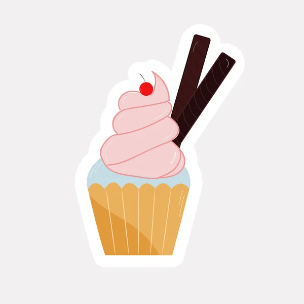 Choco Sticks Cup Cake Sticker Style — Vector de stock