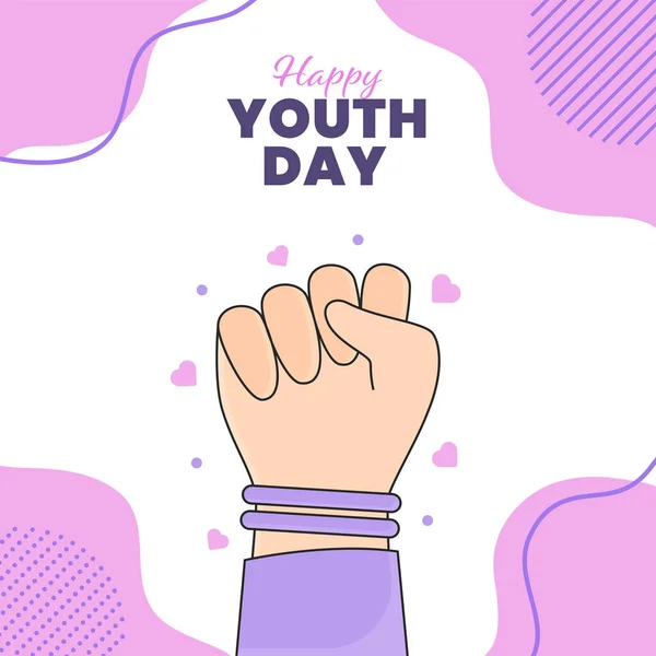 Happy Youth Day Concept Met Menselijke Hand Vuist Roze Witte — Stockvector