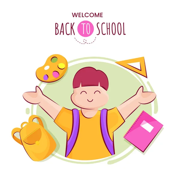 Back School Banner Happy School Boy Educational Elements Invitation Poster — Stockvector