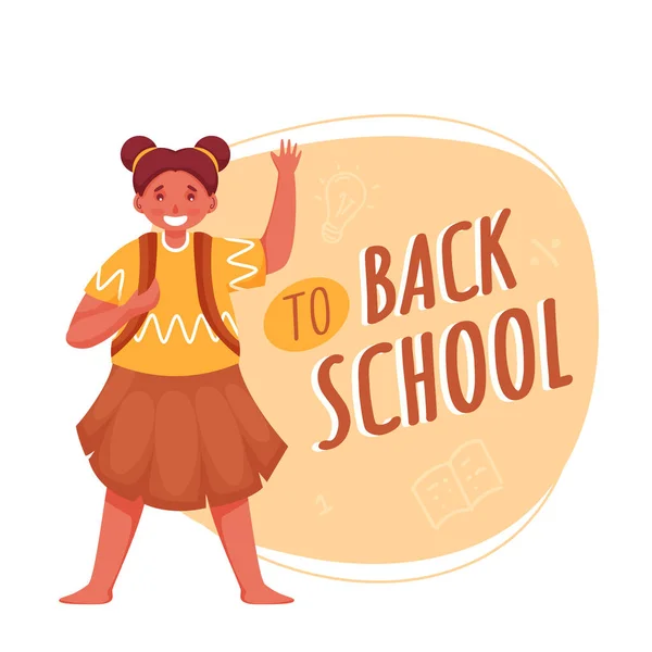 Back School Font Cheerful Student Girl Standing Pastel Orange White — Archivo Imágenes Vectoriales