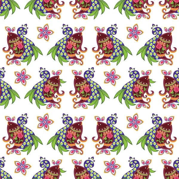 Creative Artwork Fish Decorated Flowers Leaves Seamless Pattern — Archivo Imágenes Vectoriales