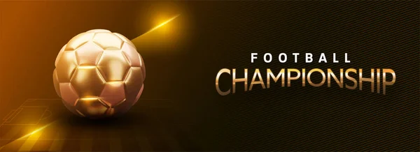 Football Competition Header Banner Realistic Golden Football Shiny Brown Background — Stok Vektör