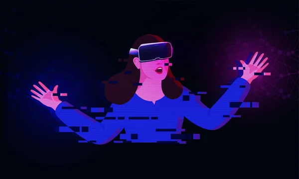 Futuristic Digital Technology Metaverse Nft Virtual Reality Concept Young Girl — стоковый вектор