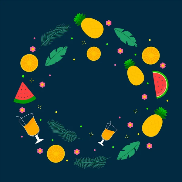 Summer Time Concept Watermelon Slices Pineapples Cocktails Fir Leave Space — 스톡 벡터