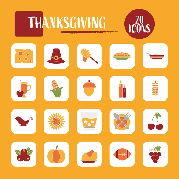 Isolated Thanksgiving Icon Set Yellow Background — стоковый вектор