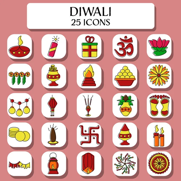 Isolated Diwali Icons Set Pink Background — Stock vektor