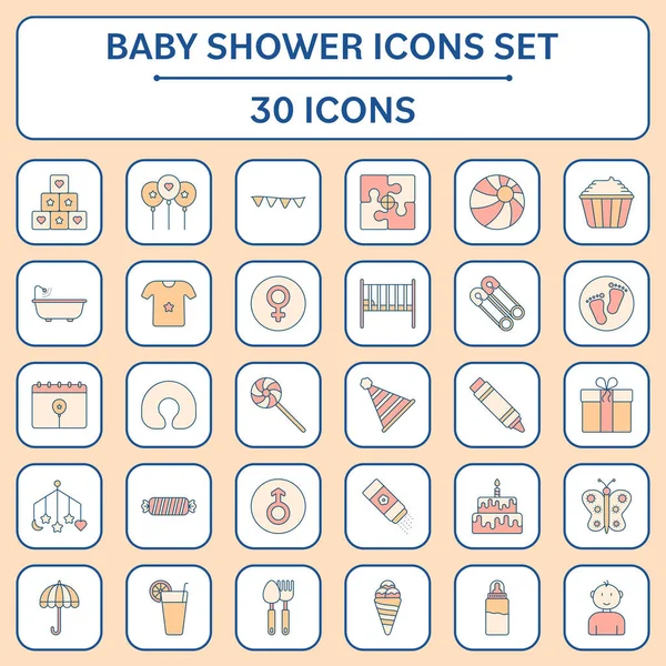 Orange Red Color Set Baby Shower Icons Square Background — Stockvektor