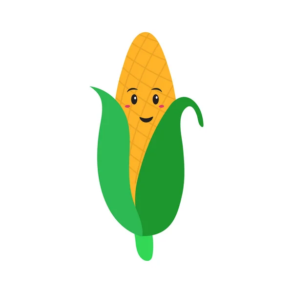 Flat Vector Smiley Corn Cartoon Plant — Stock Vector