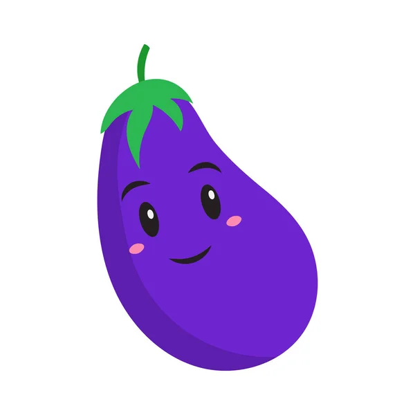 Cheerful Eggplant Cartoon Flat Vector — Archivo Imágenes Vectoriales