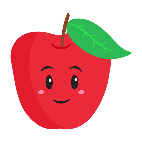 Cheerful Red Apple Cartoon Flat Style — Vector de stock