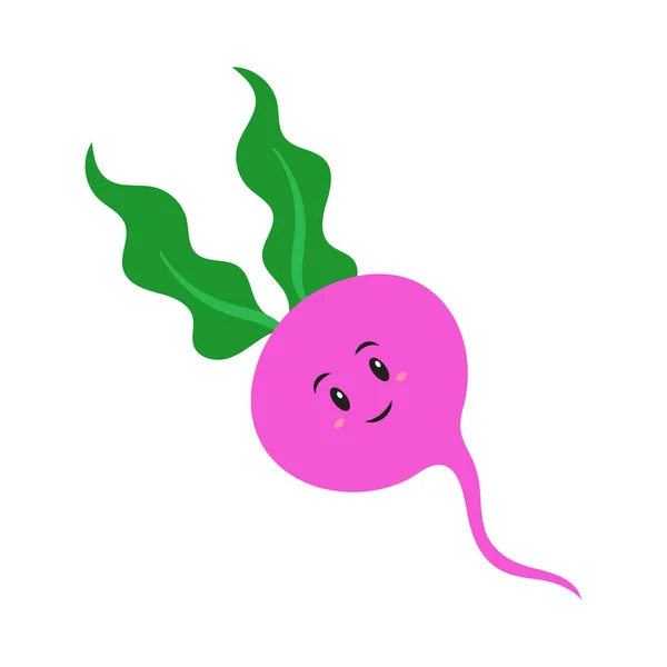 Cartoon Emoji Turnip Beetroot Pink Green Color — Vetor de Stock